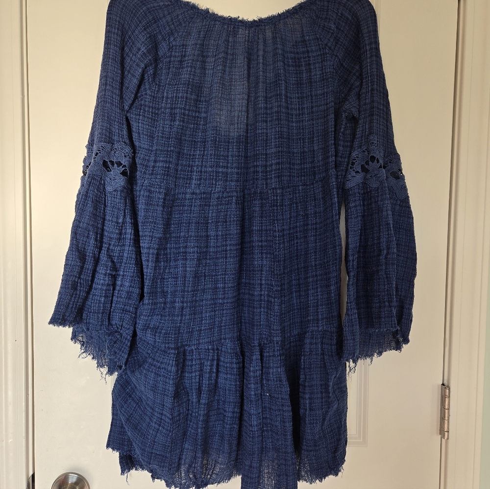 Free People One Marishka Tiny Tent Blue Gauze Tunic Size Medium Flawed - Picture 4 of 9
